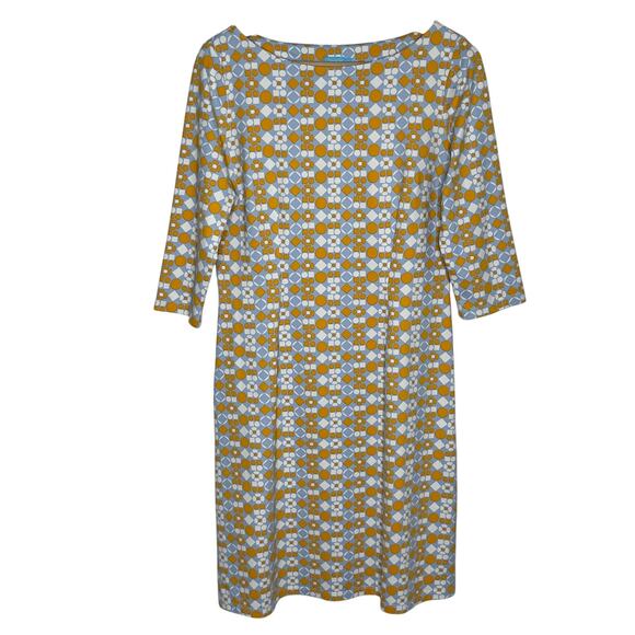 J. McLaughlin Catalina Cloth Dress Womens Medium Blue Orange Geo Floral Stretch - Picture 1 of 9